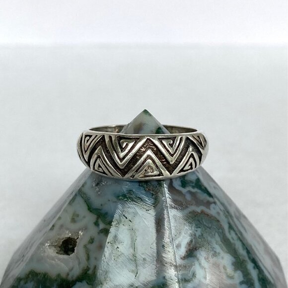 Sterling Silver 925 Oxidized Geometric Maze Pattern Dome Style Band Ring Sz 8.75 - Picture 16 of 16